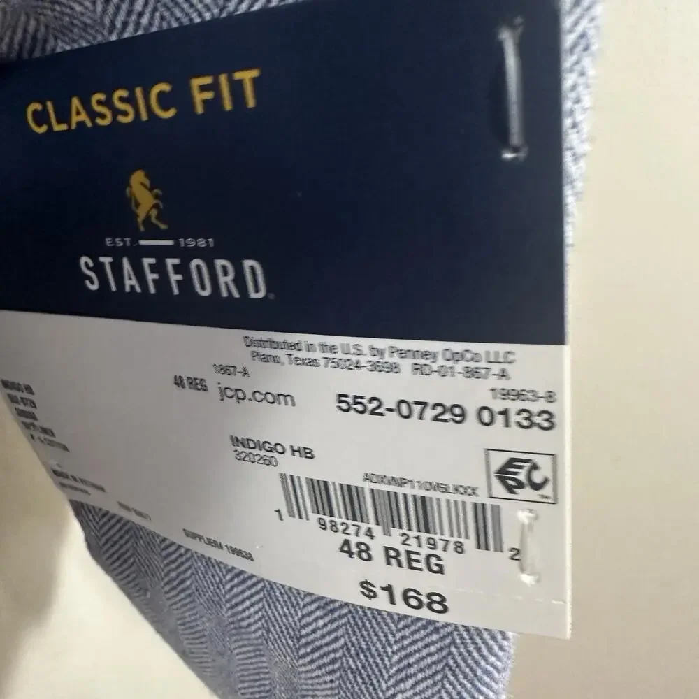 Stafford Jacket Linen Cotton Hopsack Blazer Sport Coat Indigo‎ 48R